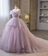Tulle Floral Ball Gown Princess Lavender Semi Formal Prom Dress